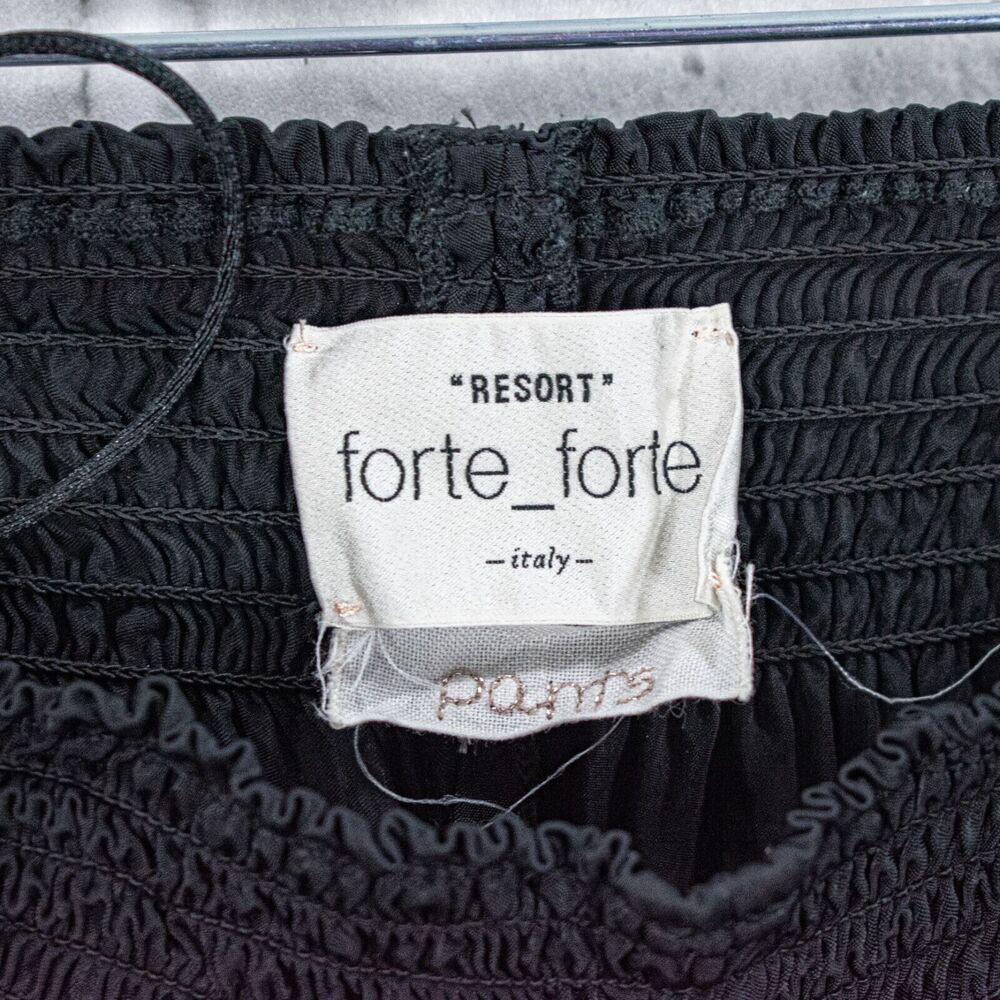 Forte Forte Black Satin Wide Leg Cropped Pants Smocked Waist Italy - Picture 4 of 11
